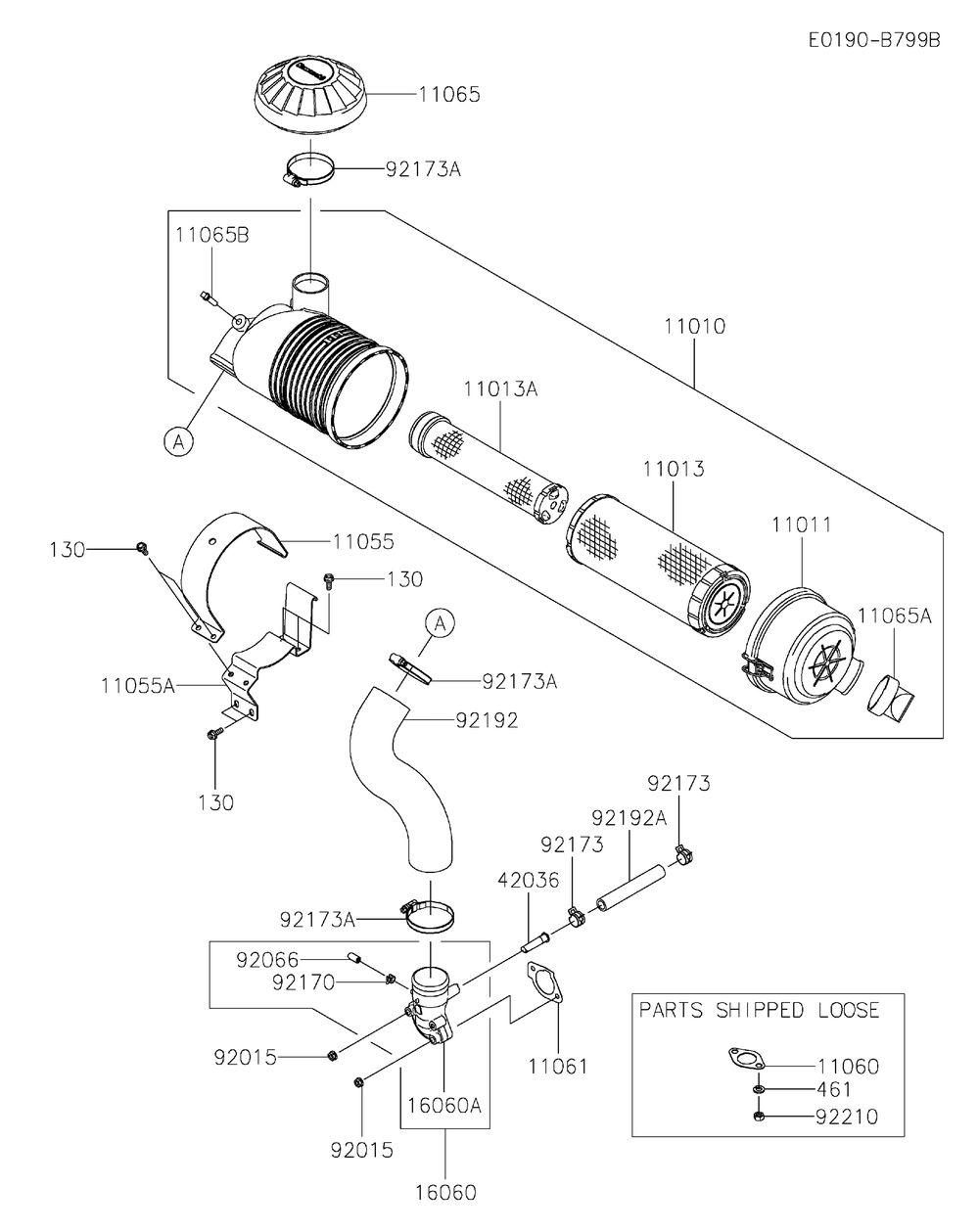 Air Filter And Muffler Diagram and Parts List for FX691V-CS32  Cub Cadet Engine